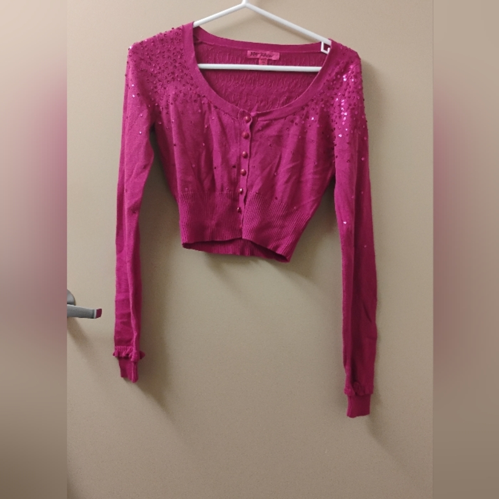 2000s Betsey Johnson Sequined Crop Length Cardigan